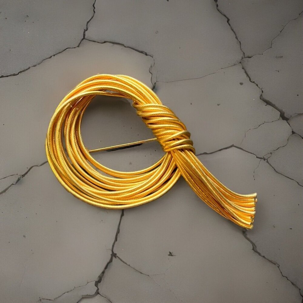 RARE DeNicola Vintage Gold Tone Twisted Rope Cable KNOT BROOCH PIN Signed​​​​
